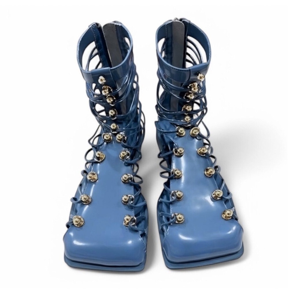 Vivienne Hu VHNY Cobalt Leather Strappy Sandal Ankle Boots Size 7 (EU 37) - Picture 12 of 16